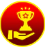 A golden trophy held in a hand, symbolizing achievement and success, part of the Winmatch visual icon set.